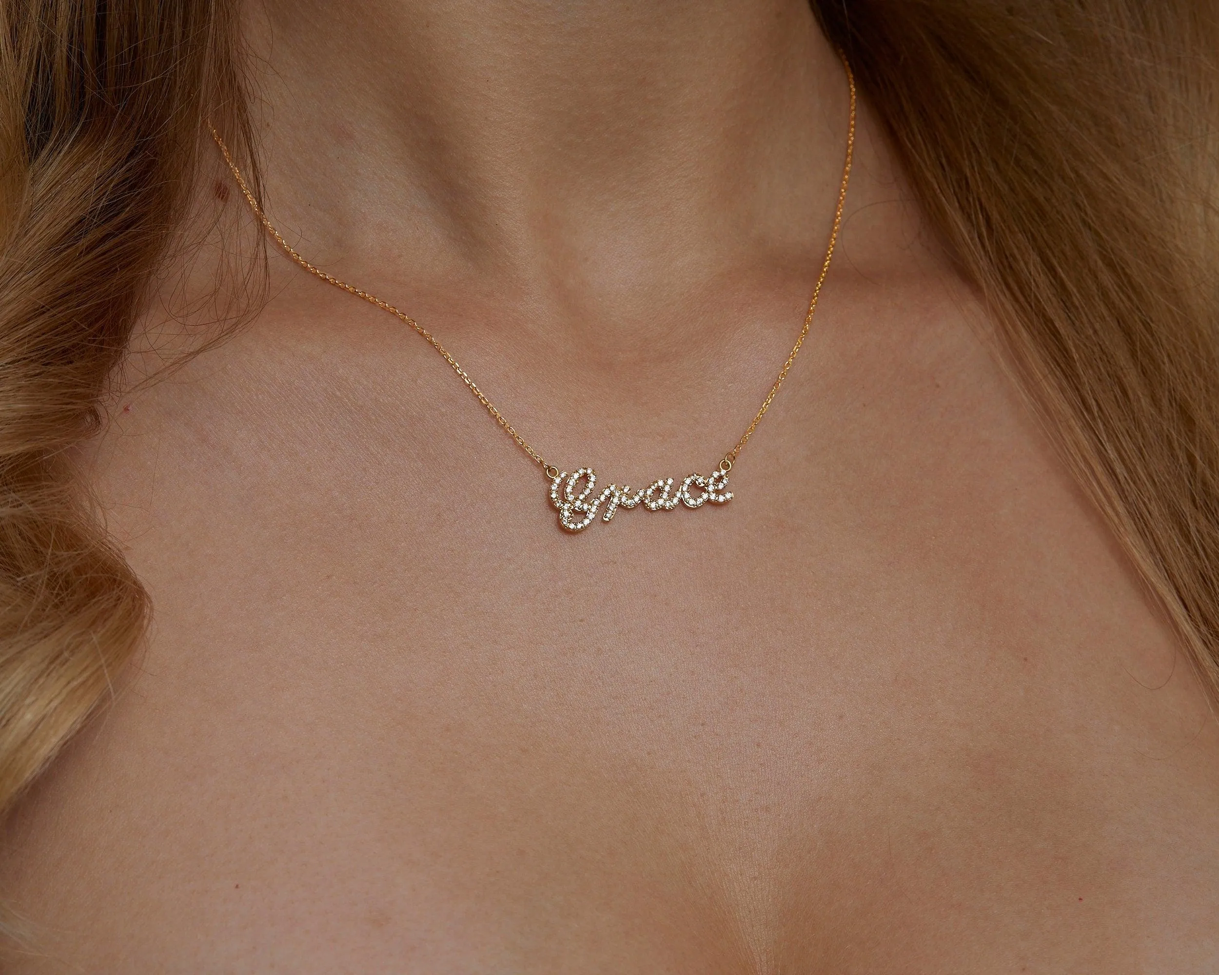 Pave Name Necklace - 18K Gold Vermeil