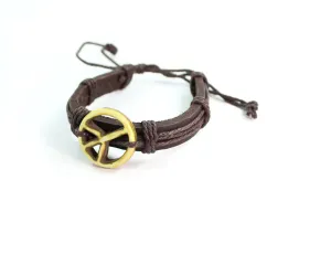 Peace Symbol Leather Bracelet