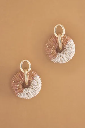 Peaches n'Cream Beaded Hoop Drop Earrings