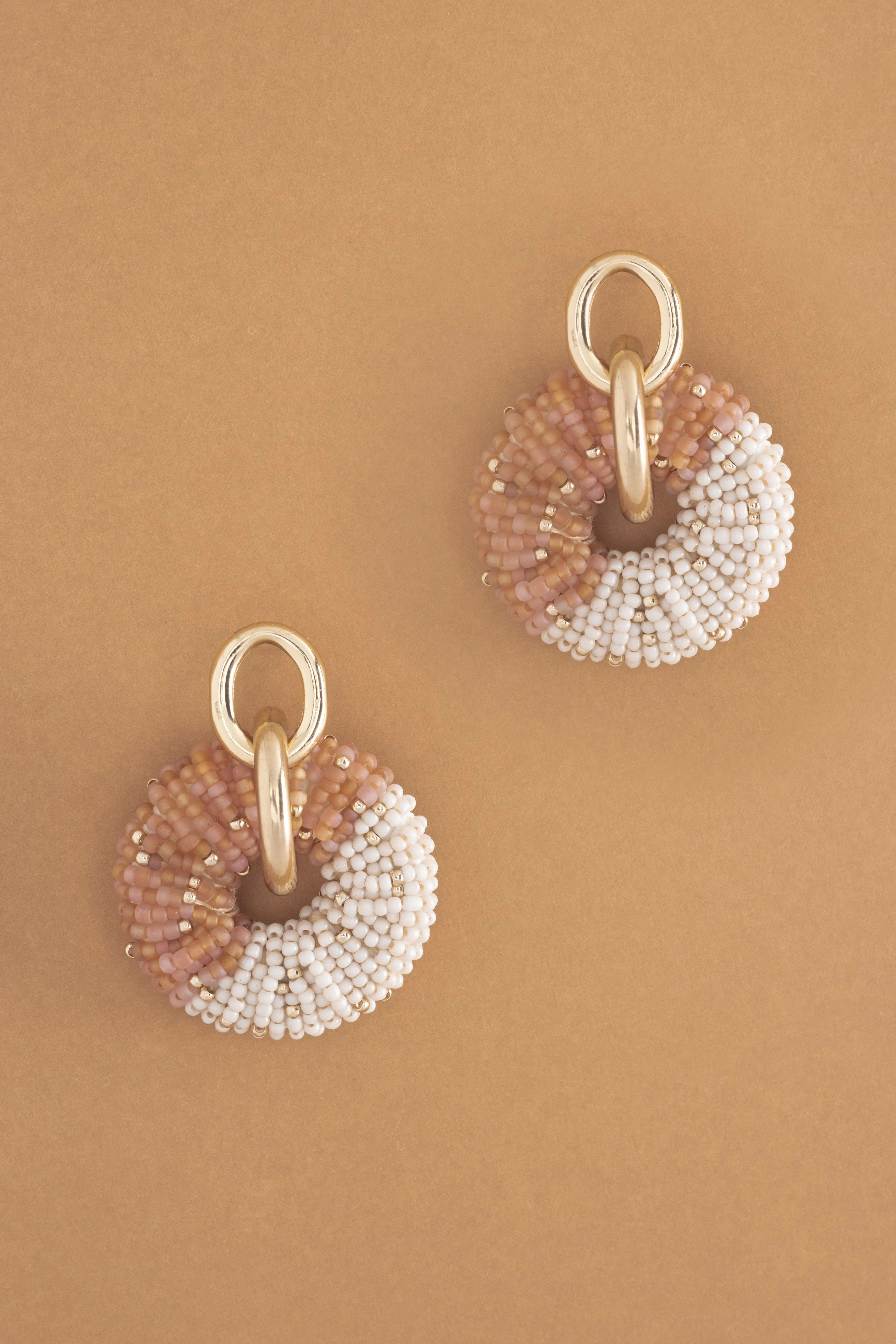 Peaches n'Cream Beaded Hoop Drop Earrings