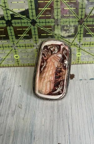 Peacock Carved in Bone Adjustable Ornate Ring