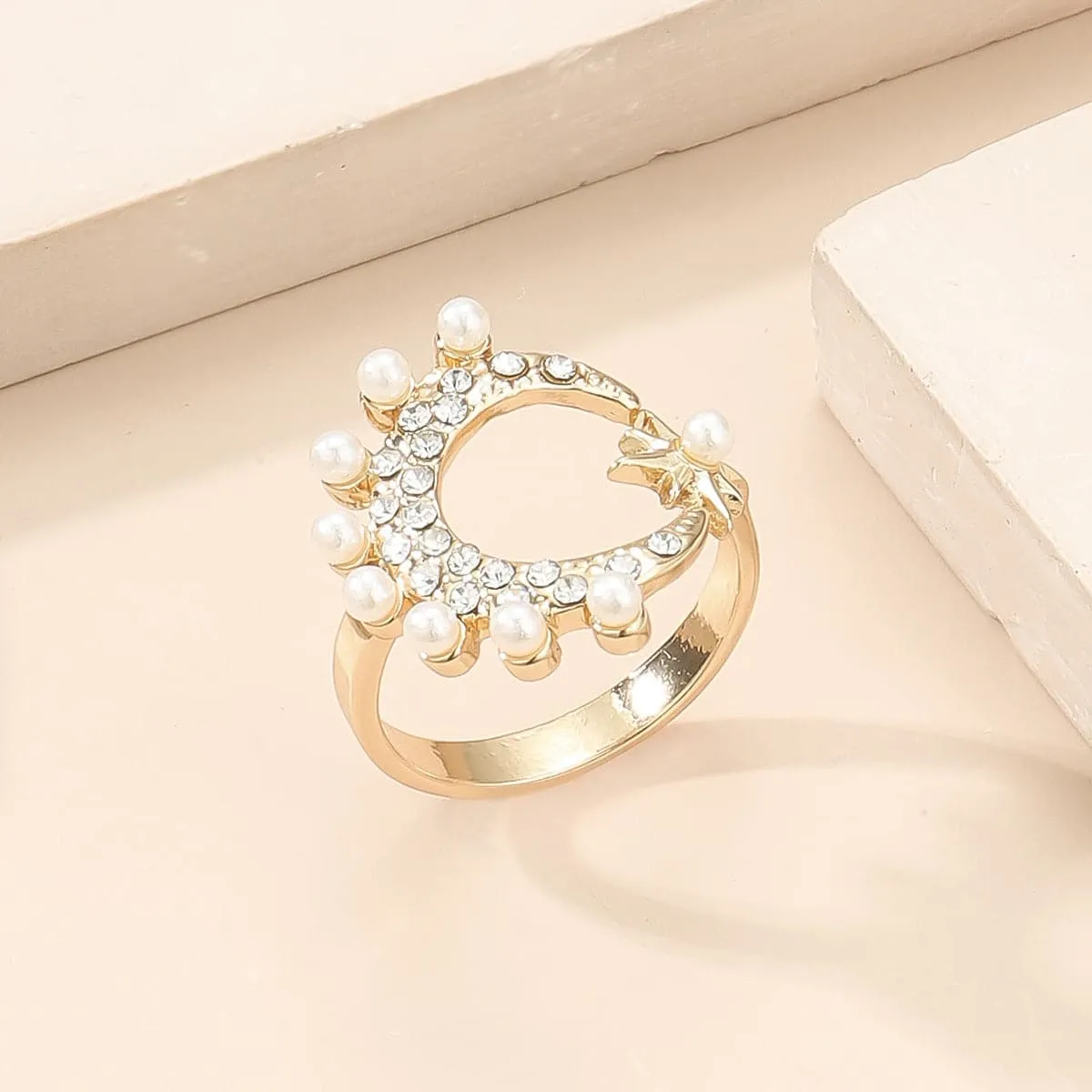Pearl & Cubic Zirconia Celestial Open Ring