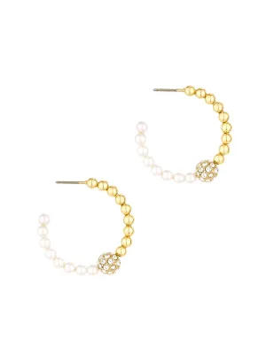 Pearl and Crystal Hoop Earrings