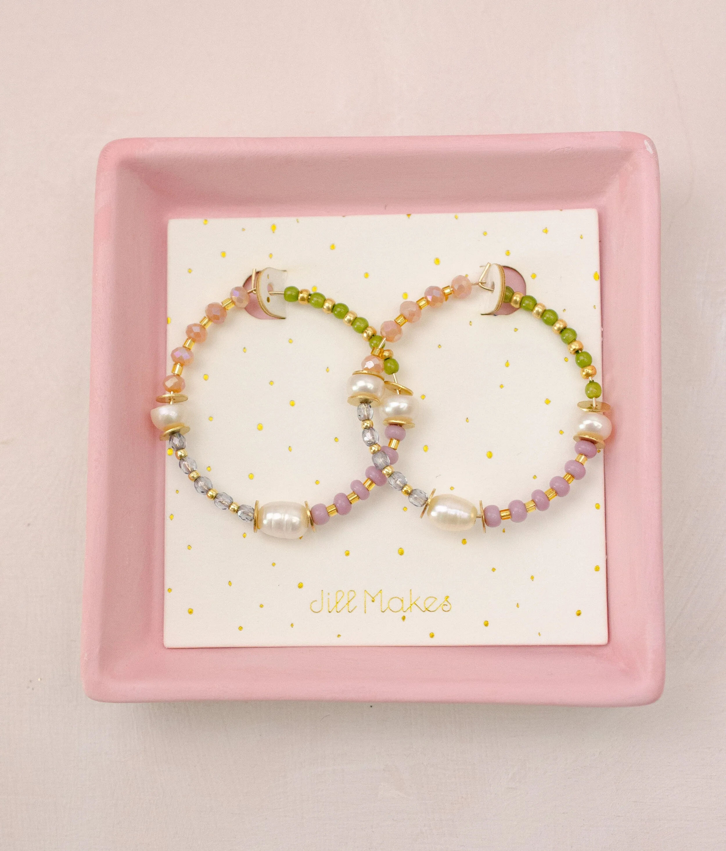 Pearl hoop earrings, Gold filled pearl earrings, Seed Beaded Earrings, Large hoop earrings, Spring hoop earrings, Pastel hoops, gold filled