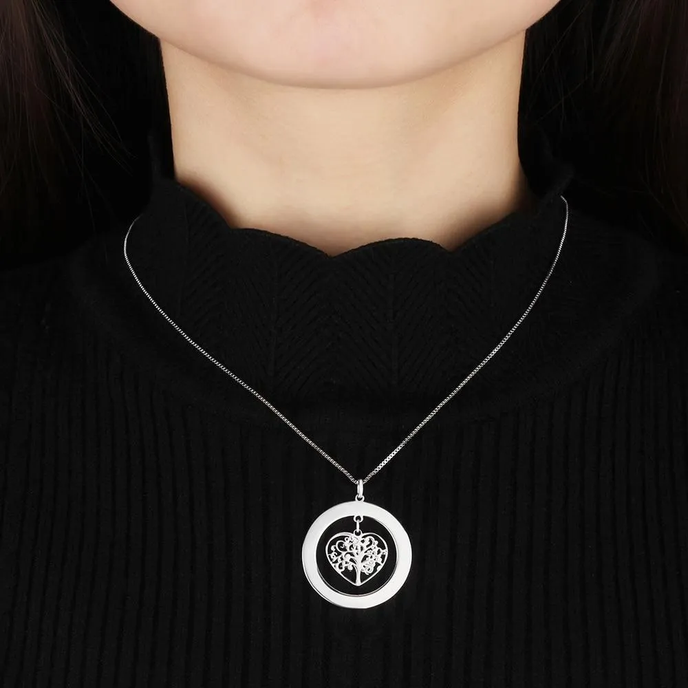 Personalized 925 Silver Sterling Necklace with Tree of Life Name Engrave Pendant, Siblings & Family Gift