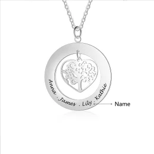 Personalized 925 Silver Sterling Necklace with Tree of Life Name Engrave Pendant, Siblings & Family Gift