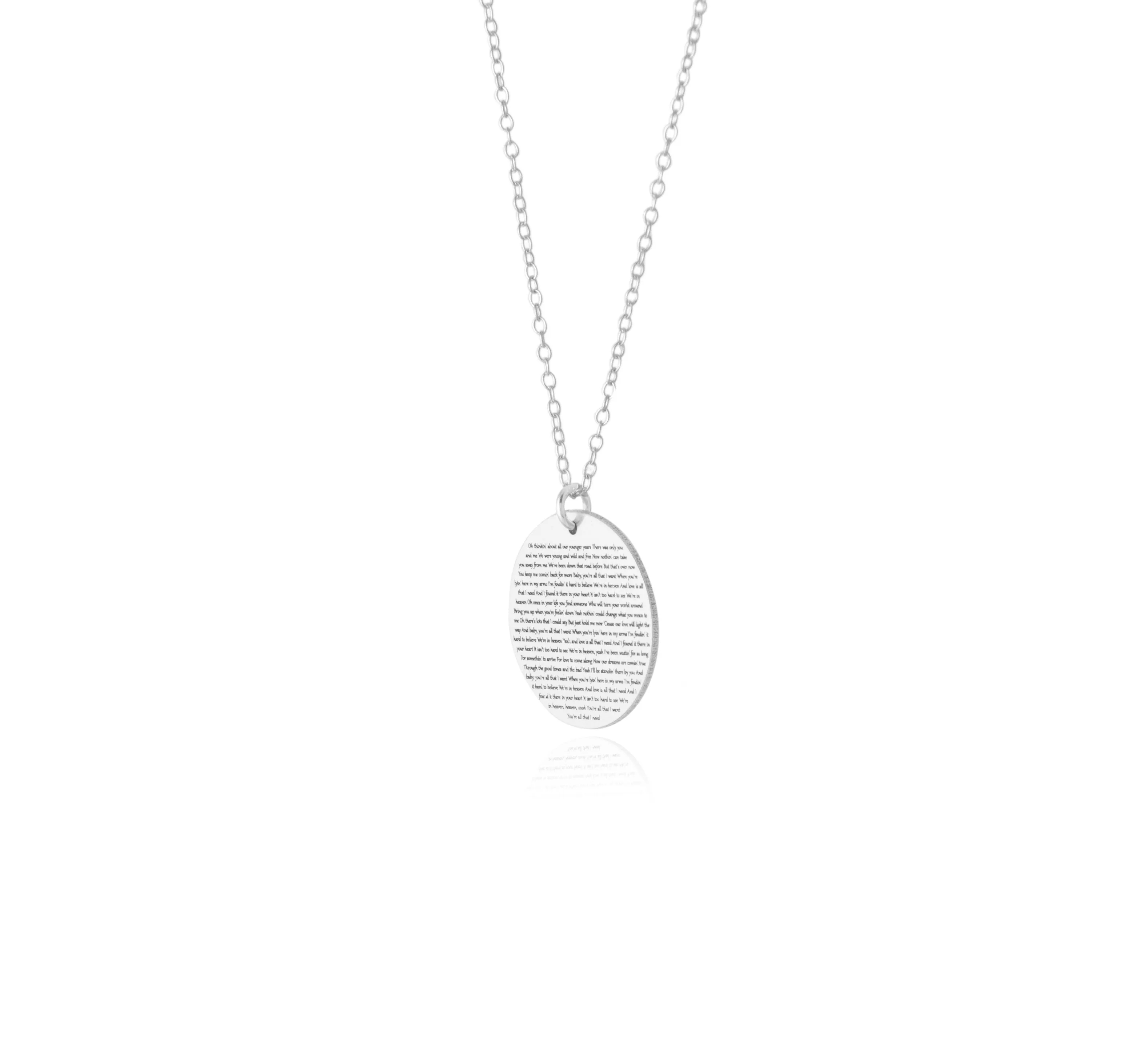 Personalized Circle Disc Necklace with Lyrics or Wedding Vows