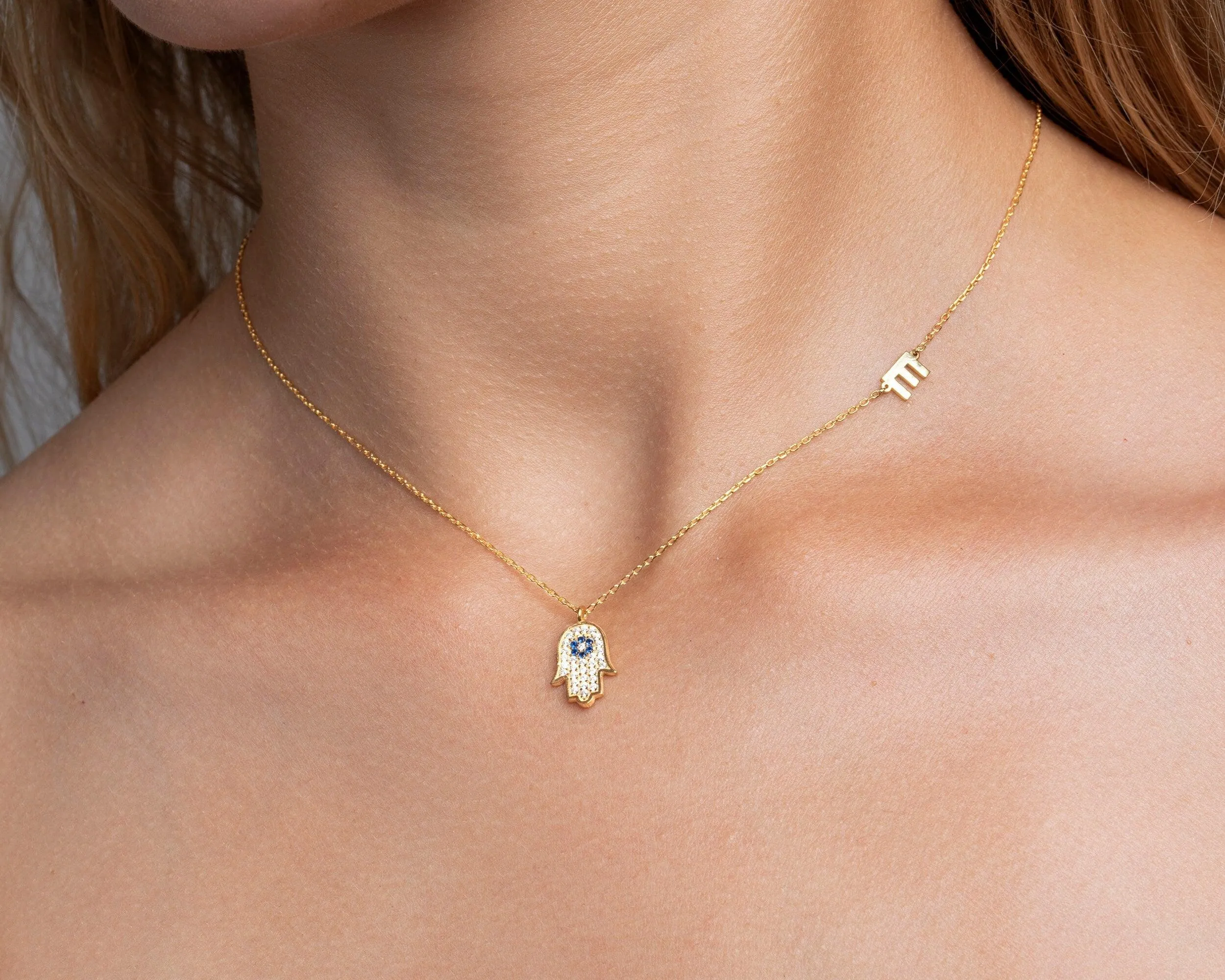 Personalized Hamsa Name Necklace - 18K Gold Vermeil
