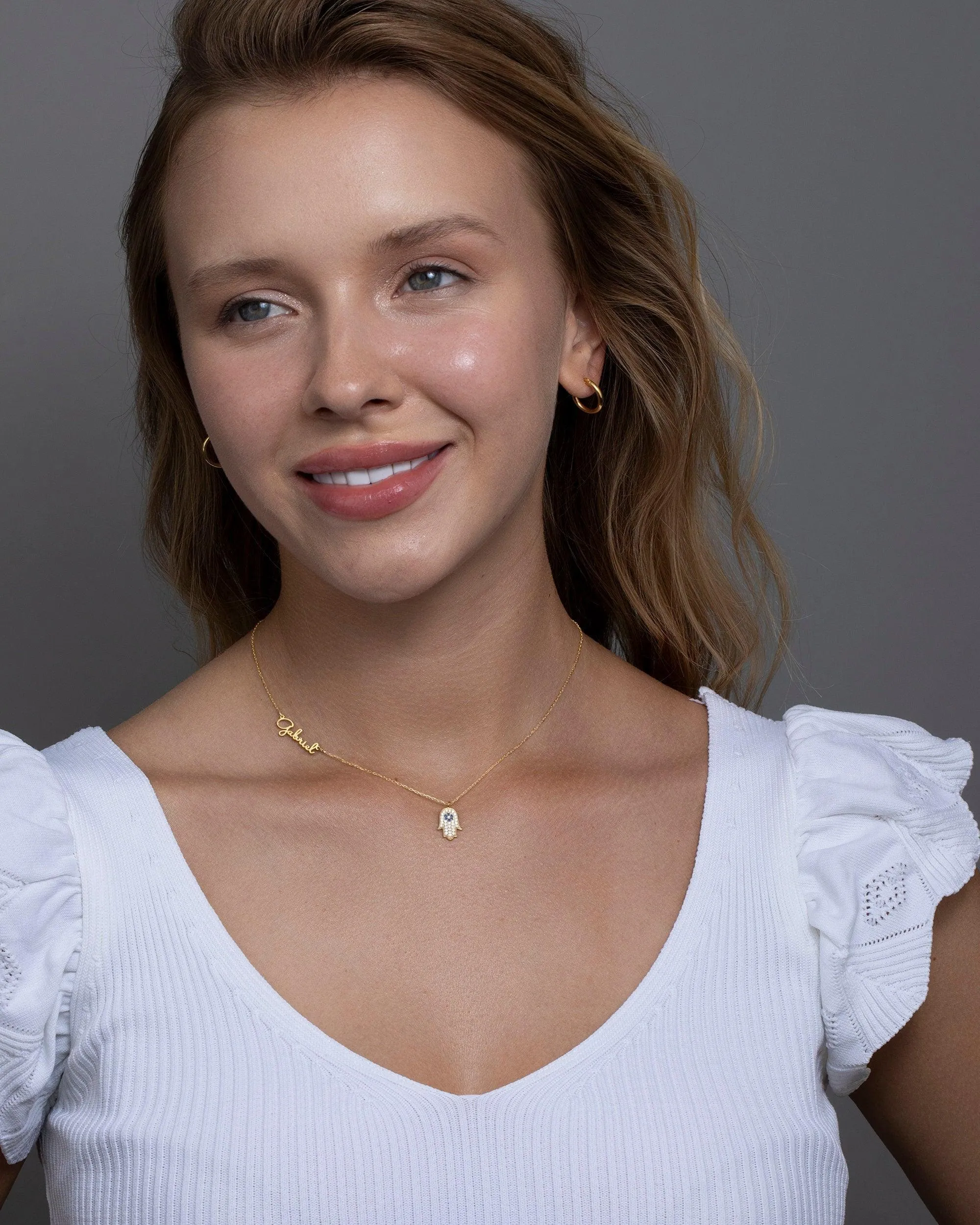 Personalized Hamsa Name Necklace - 18K Gold Vermeil