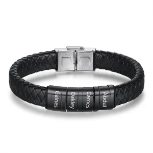 Personalized Men Braided Leather Bracelets With 4 Names