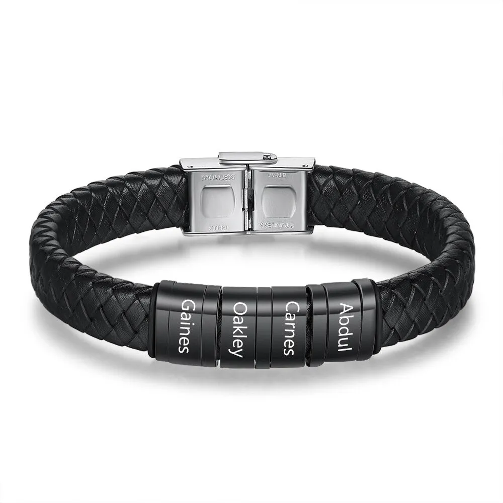 Personalized Men Braided Leather Bracelets With 4 Names