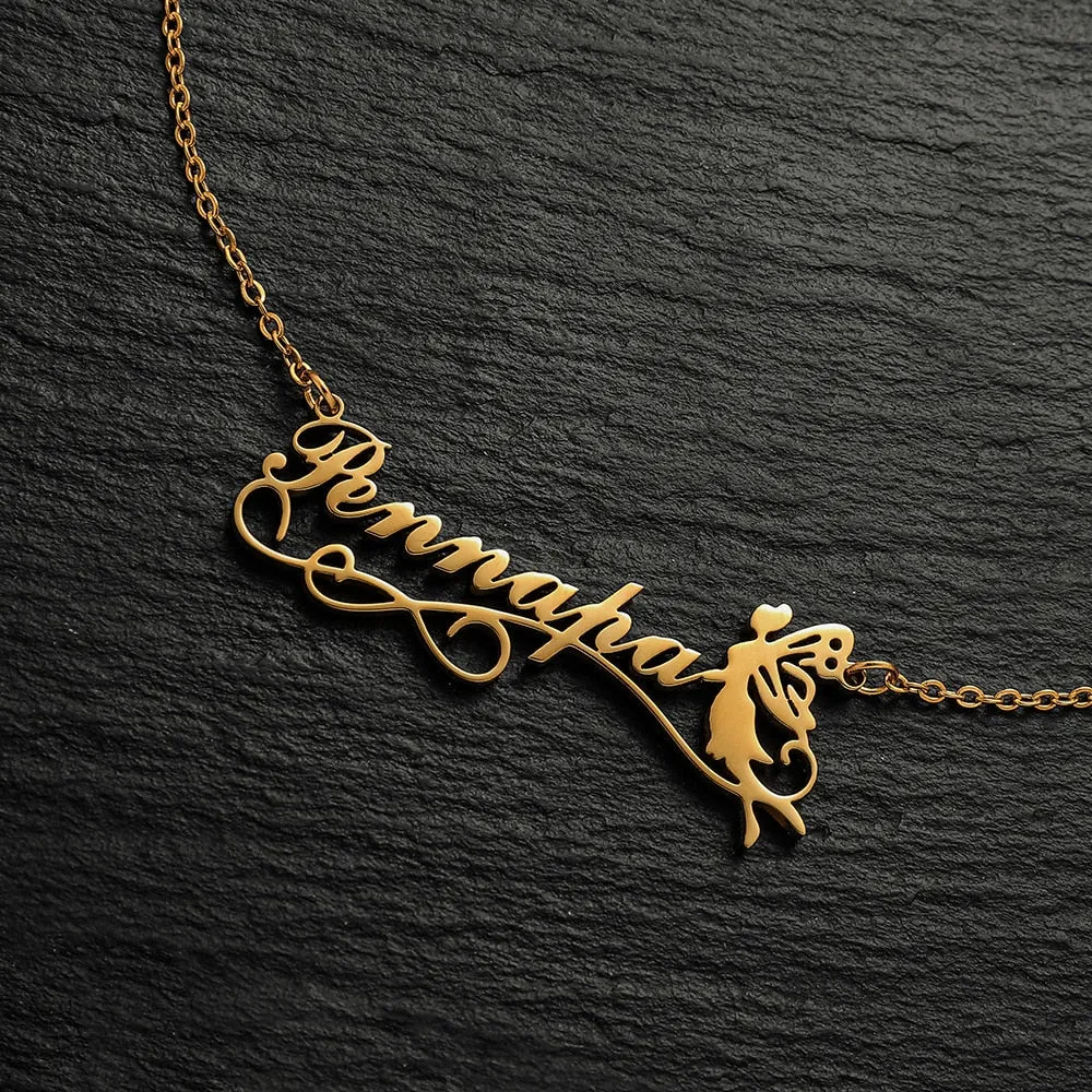Personalized Name Necklace with a fairy For Women Men Gold Silver Chain Lovers