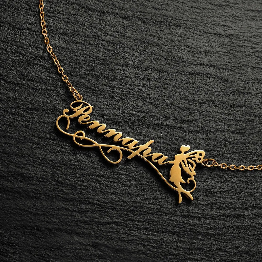 Personalized single Name Necklace with a underlined heart For Women Men Gold Silver Chain Lovers