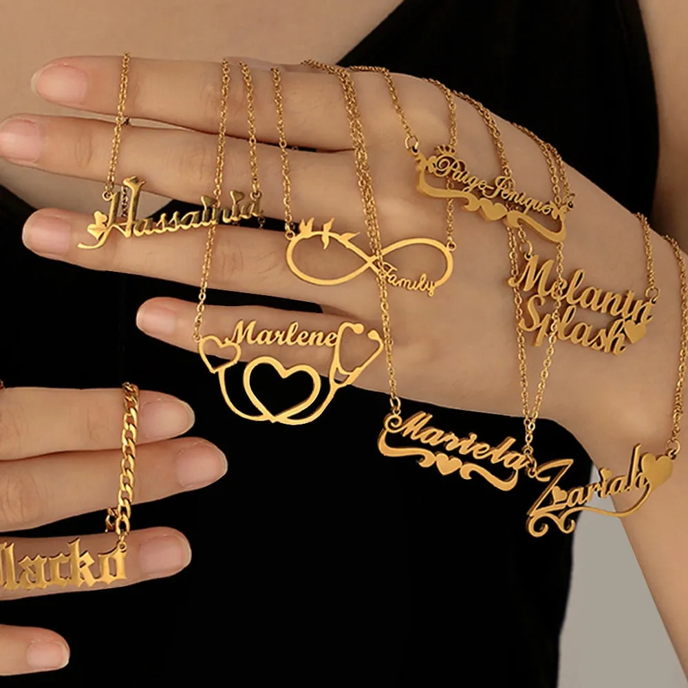 Personalized single Name Necklace with a underlined heart For Women Men Gold Silver Chain Lovers