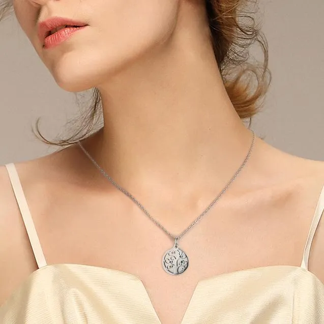 Personalized Stainless Steel Necklace - Engraved Five Custom Names & Birthstones - Family Tree Pendant