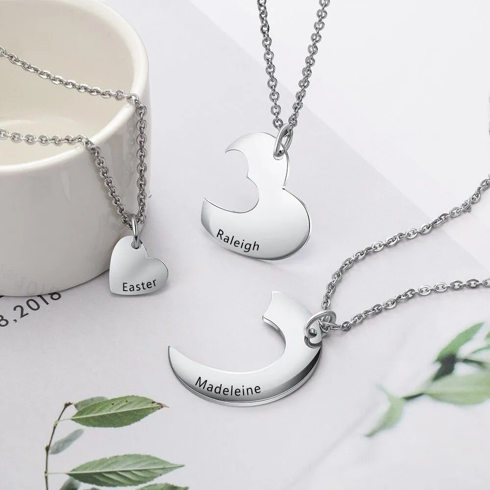 Personalized Stainless Steel Necklace for Women with 3 Custom Names Heart Pendant, Gift for BFF, Cousins & Siblings