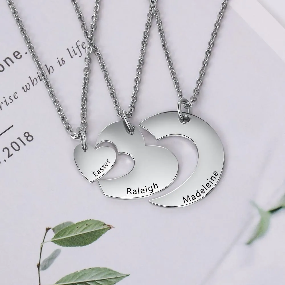 Personalized Stainless Steel Necklace for Women with 3 Custom Names Heart Pendant, Gift for BFF, Cousins & Siblings