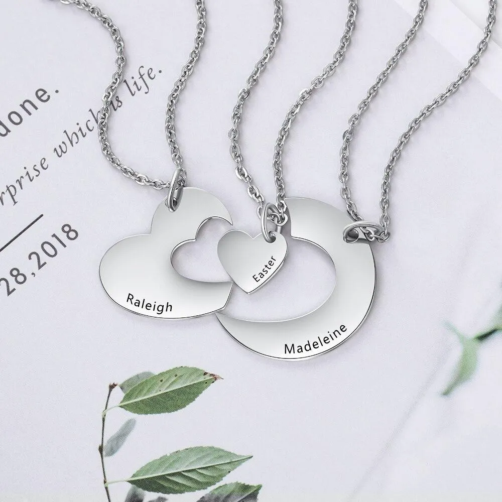 Personalized Stainless Steel Necklace for Women with 3 Custom Names Heart Pendant, Gift for BFF, Cousins & Siblings