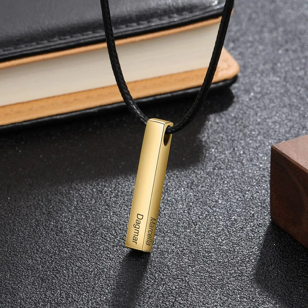 Personalized Steel Vertical Bar 4 Names Necklace