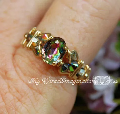 Petite Vintage Swarovski Vitrail Medium Crystal, Handmade Ring, 14K GF US Size 8.5