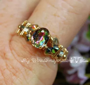 Petite Vintage Swarovski Vitrail Medium Crystal, Handmade Ring, 14K GF US Size 8.5