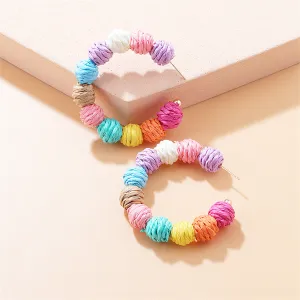 Pink & Purple Multicolor Raffia Beaded Hoop Earrings