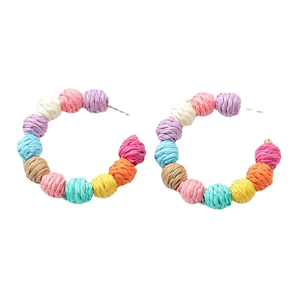 Pink & Purple Multicolor Raffia Beaded Hoop Earrings