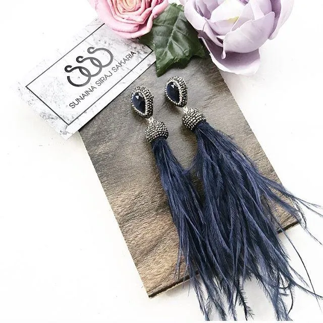 Pink Cats Eye Sterling Silver Feather Earrings - Rhodium Plated, 16cm Length, Made to Order. Natural Variations.