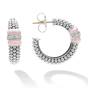 Pink Caviar Pink Ceramic Caviar Diamond Hoop Earrings