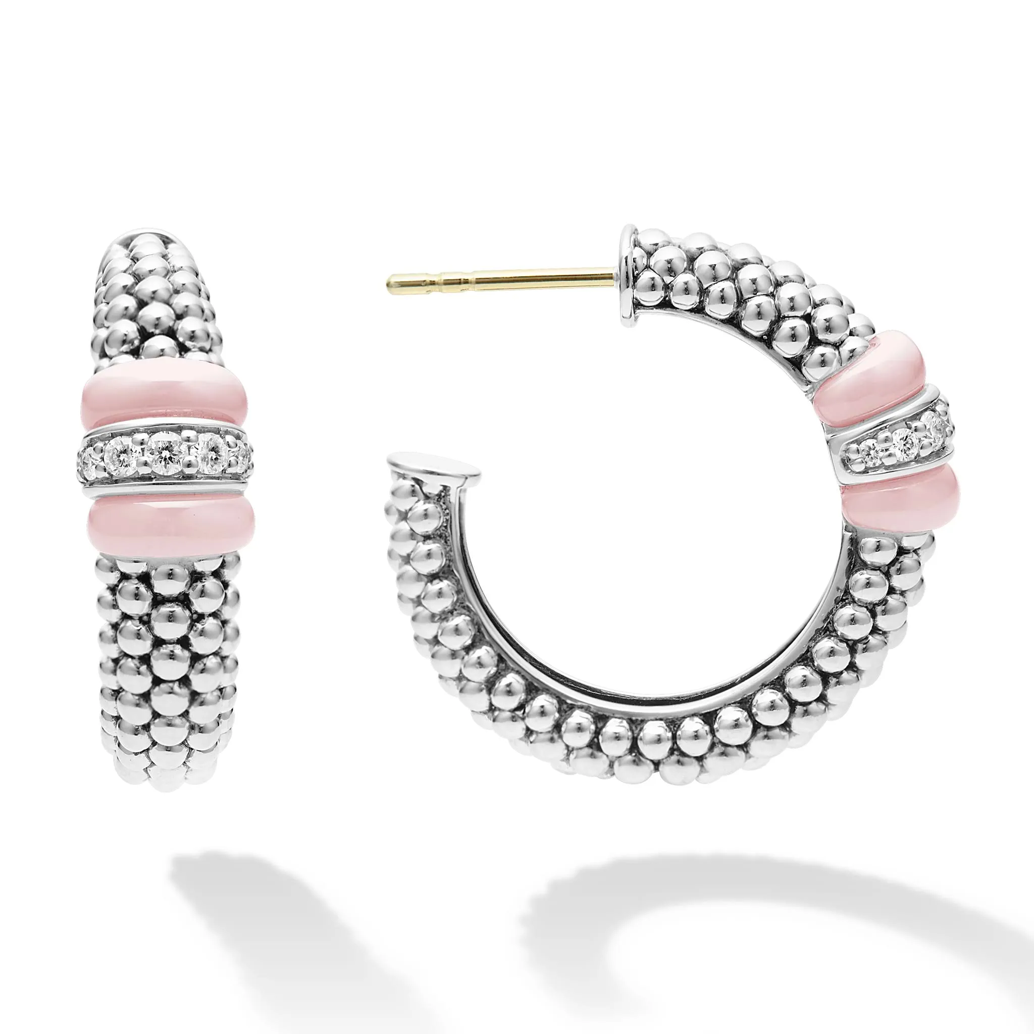 Pink Caviar Pink Ceramic Caviar Diamond Hoop Earrings