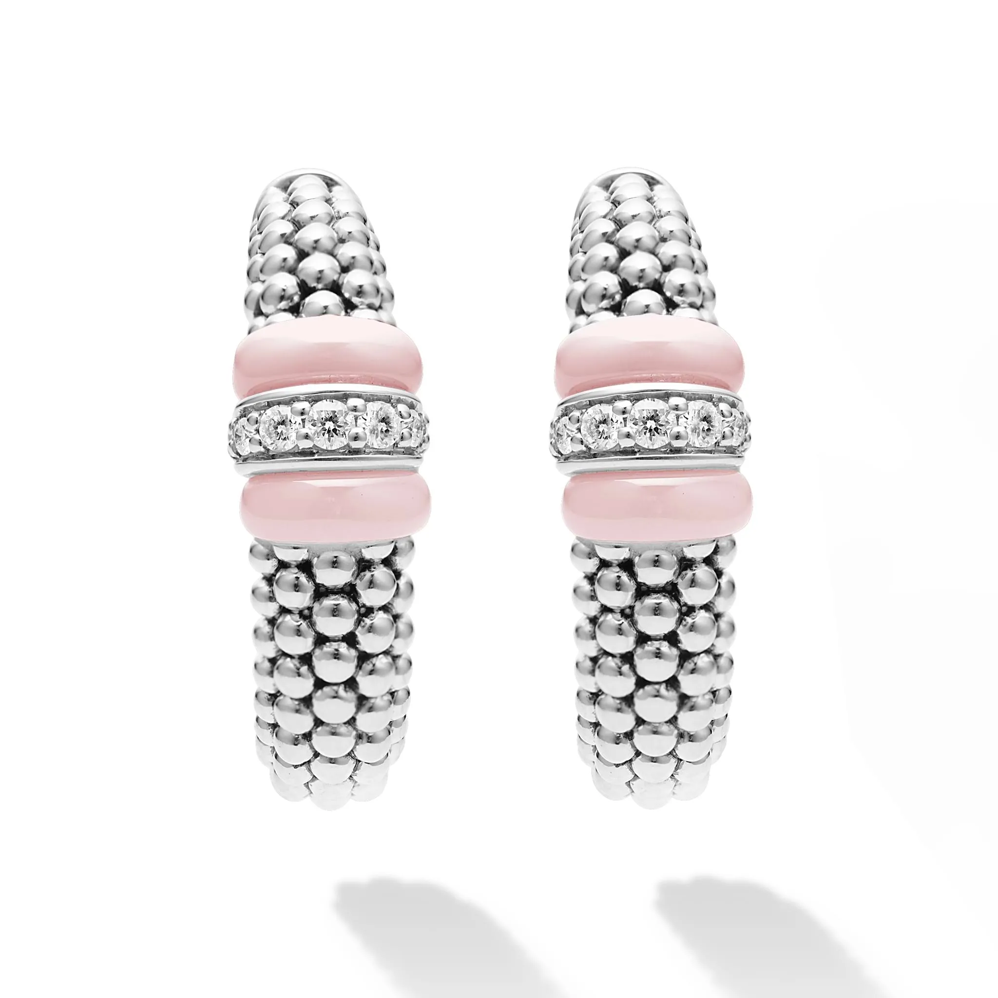 Pink Caviar Pink Ceramic Caviar Diamond Hoop Earrings