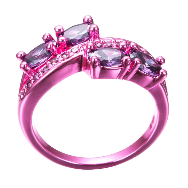 Pink Gold Purple Oval Zircon Ring