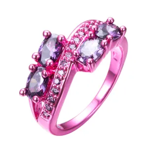 Pink Gold Purple Oval Zircon Ring