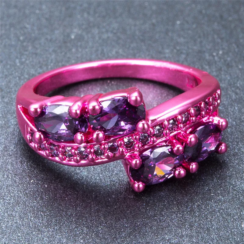 Pink Gold Purple Oval Zircon Ring