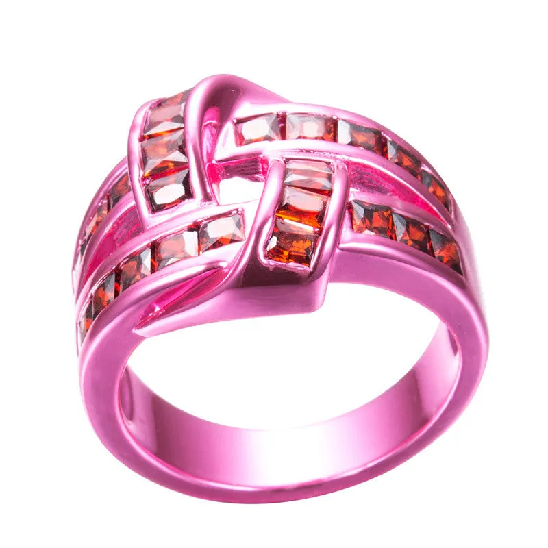 Pink Gold Red Zircon Ring