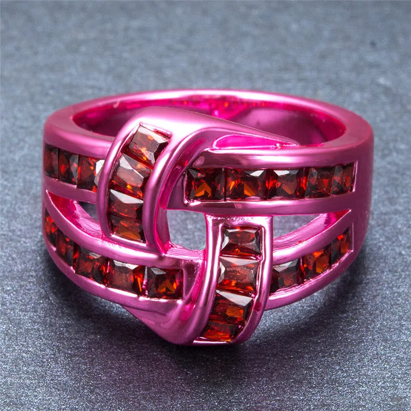 Pink Gold Red Zircon Ring
