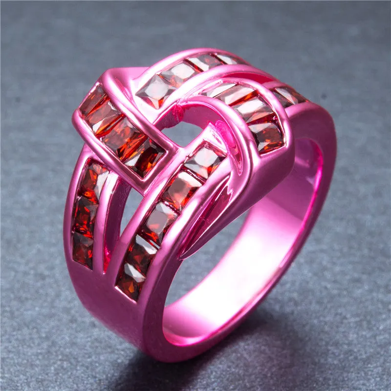 Pink Gold Red Zircon Ring