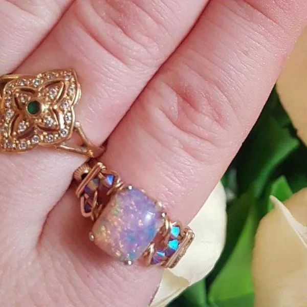Pink Opal Ring, Vintage West German Pink Opal Glass Handmade Ring, Made to Order