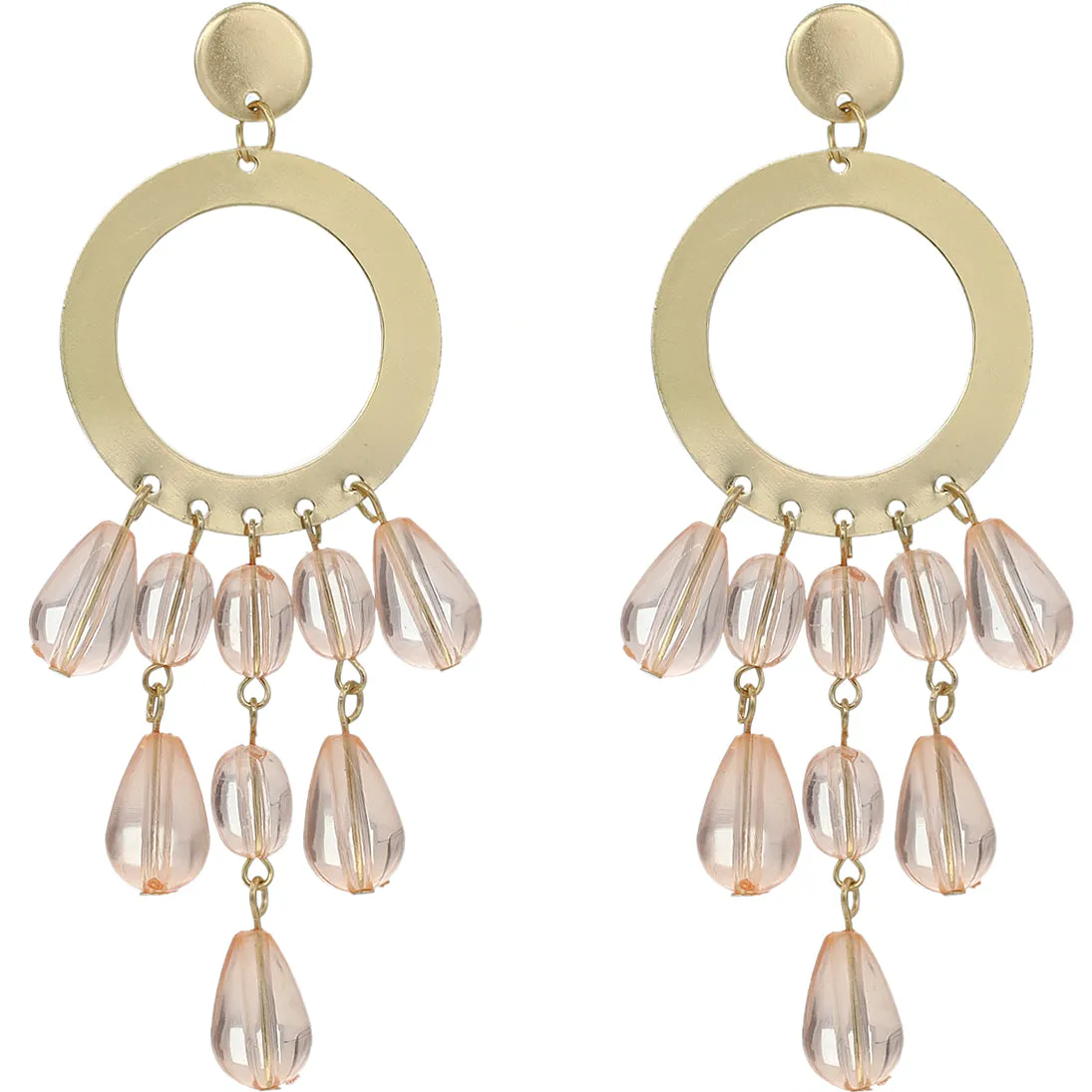 Pink Transparent Beaded Hoop Dangle Earrings