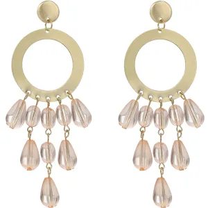 Pink Transparent Beaded Hoop Dangle Earrings