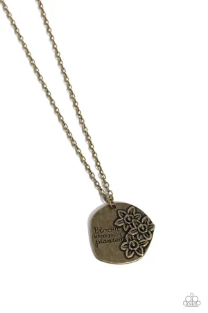 Planted Possibilities - Brass - "Bloom Where You're Planted" Flower Inspirational Paparazzi Long Necklace