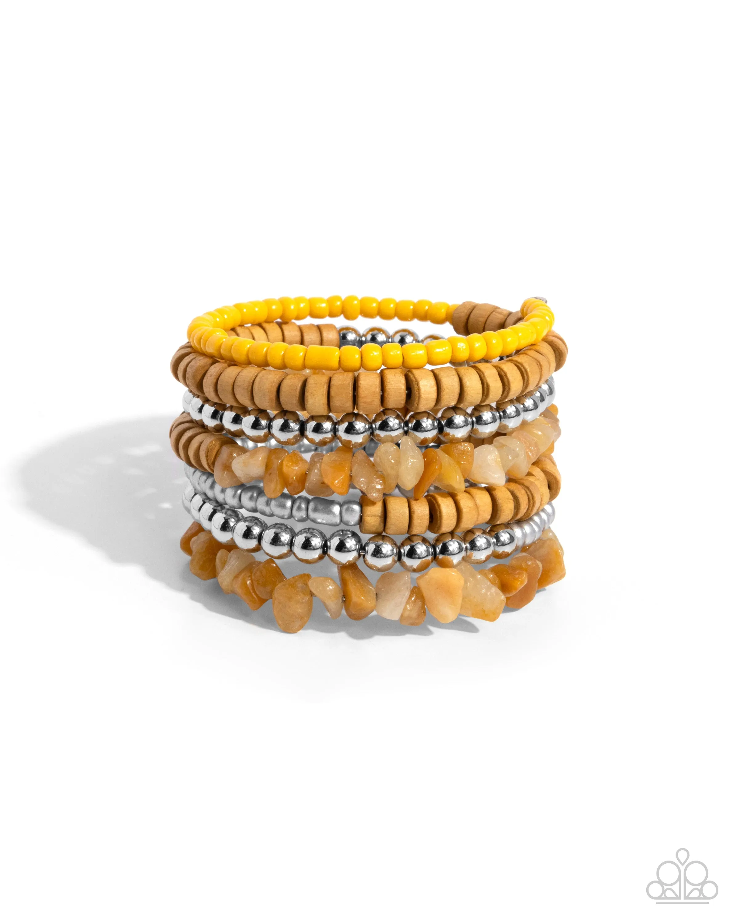 Plentiful Pizzazz - Yellow - Bead, Seed Bead, Stone, and Wooden Bead Paparazzi Coil Bracelet