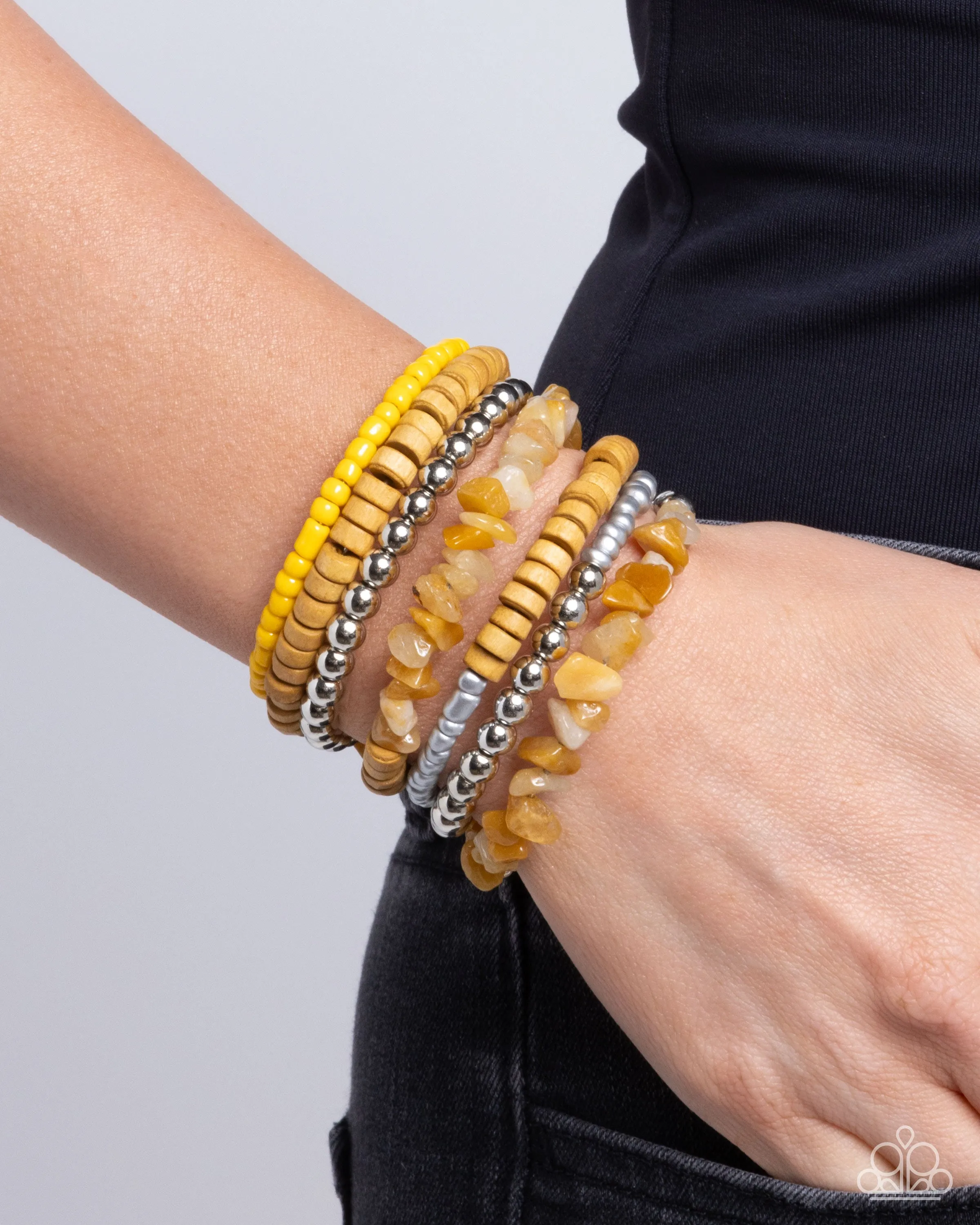 Plentiful Pizzazz - Yellow - Bead, Seed Bead, Stone, and Wooden Bead Paparazzi Coil Bracelet