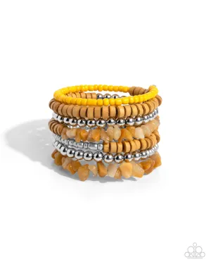 Plentiful Pizzazz - Yellow - Bead, Seed Bead, Stone, and Wooden Bead Paparazzi Coil Bracelet