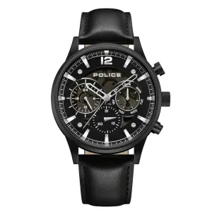 Police Driver II Gents Semi-Transparent Grey Dial Black Leather Strap Watch