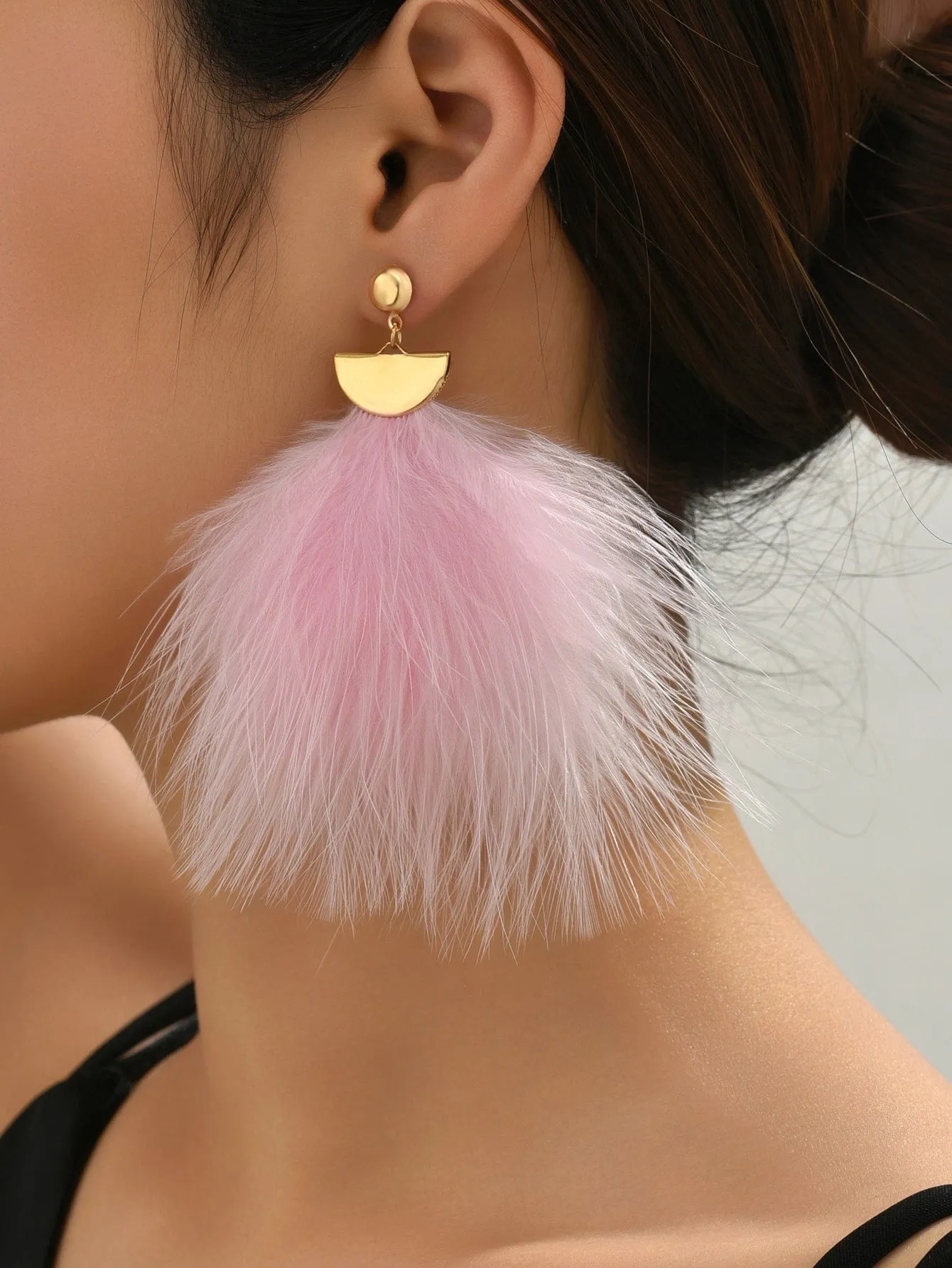 Pom-Pom Style Pink Feather Earrings