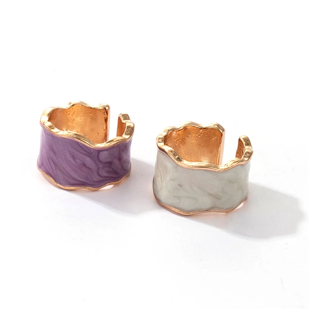 Purple & White Enamel Marbled Abstract Adjustable Band Set