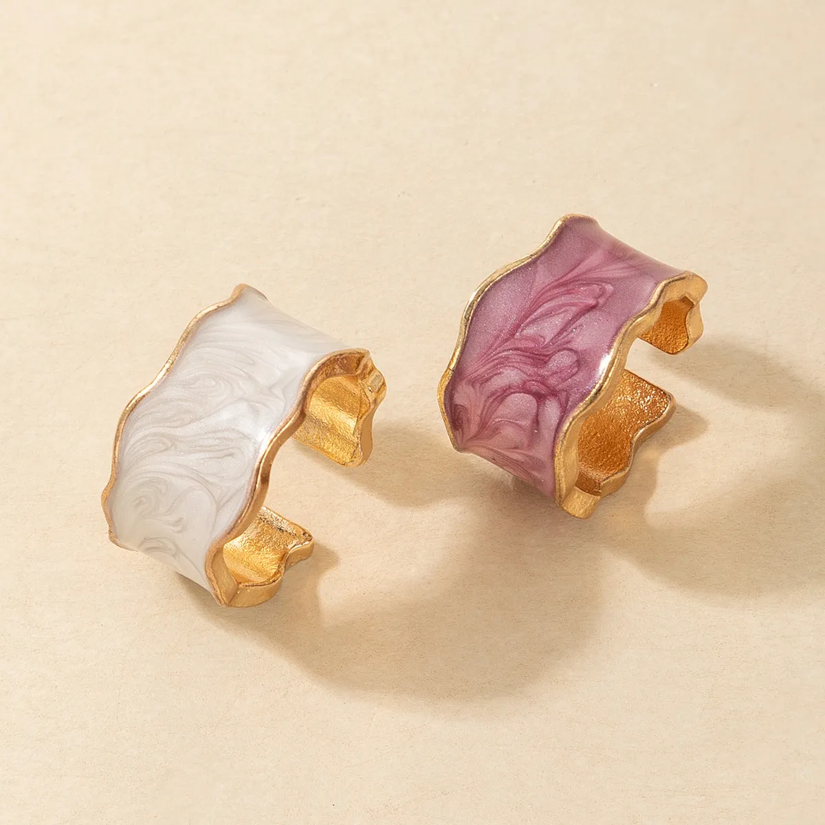Purple & White Enamel Marbled Abstract Adjustable Band Set