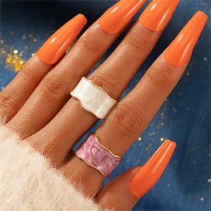 Purple & White Enamel Marbled Abstract Adjustable Band Set