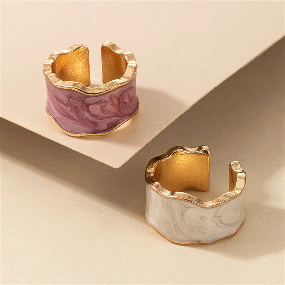 Purple & White Enamel Marbled Abstract Adjustable Band Set